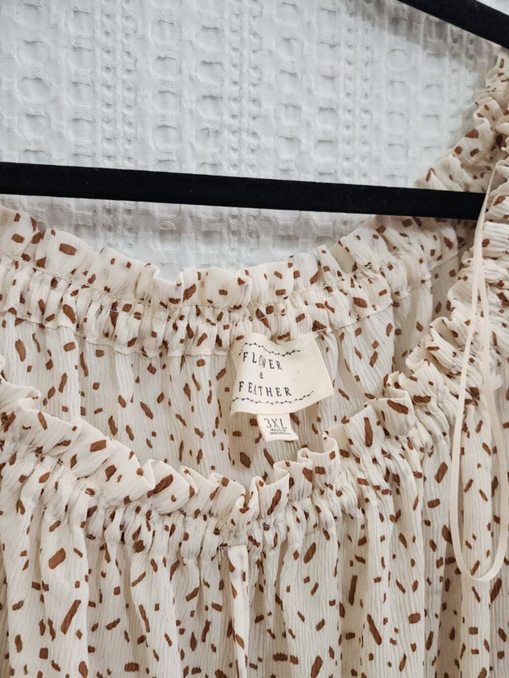 Flower & Feather 3XL Cream Brown Speckled Boho Peasant Blouse Plus Size - Picture 5 of 13